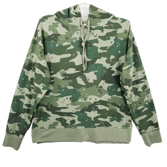 Danskin Hoodie Womens Medium Green Camo Long Sleeve Casual Pullover Sweatshirt - Picture 1 of 7